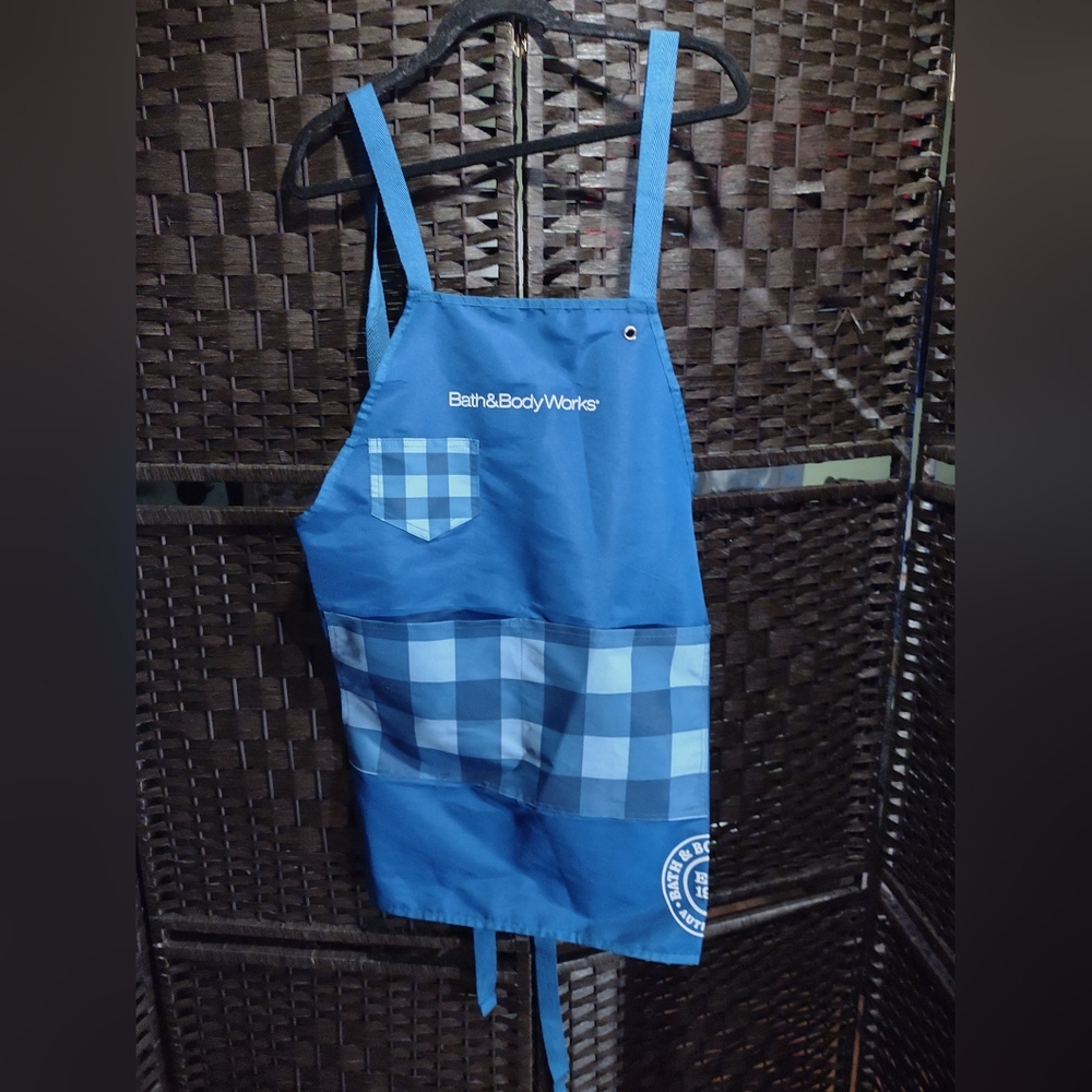 Bath & Body Works Employee Apron Blue Checkered Pattern OSZ